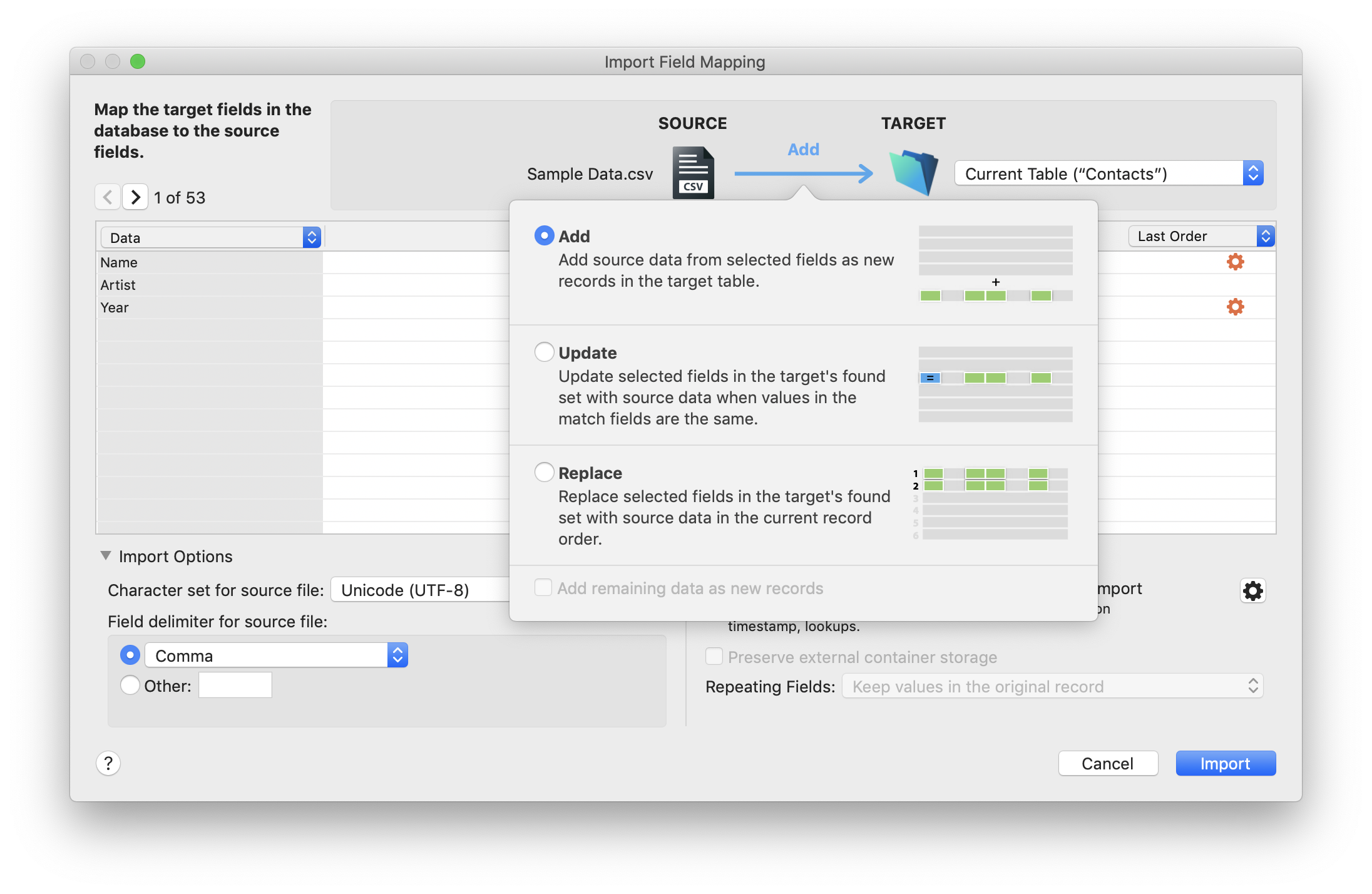 Enhancements to the Import Records dialog